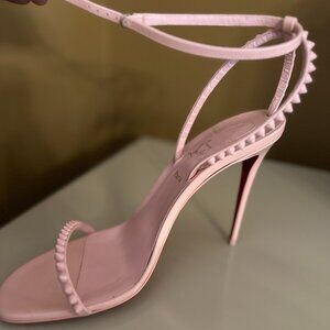 Christian Louboutin So Me 100 Rosy Pink Patent Ankle Strap Sandal Heel Pump 40.5